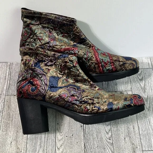 Toni Pons Finley Crushed Velvet Paisley Ankle Boots Shoes Women's 6.5 Booties