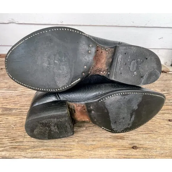 Tony Lama Black Bull hide Boots Size 8 EE Mens Style 2205 Western Leather