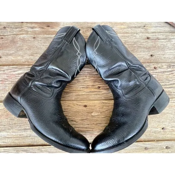 Tony Lama Black Bull hide Boots Size 8 EE Mens Style 2205 Western Leather