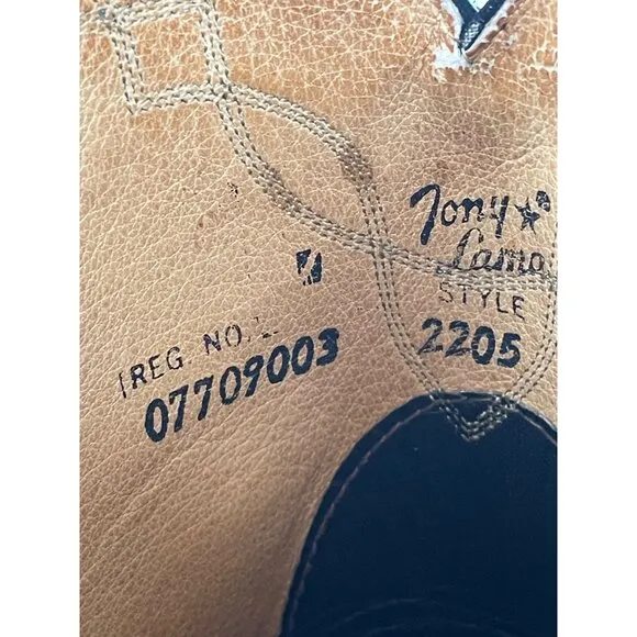 Tony Lama Black Bull hide Boots Size 8 EE Mens Style 2205 Western Leather