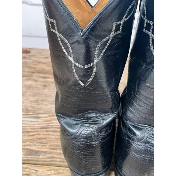Tony Lama Black Bull hide Boots Size 8 EE Mens Style 2205 Western Leather