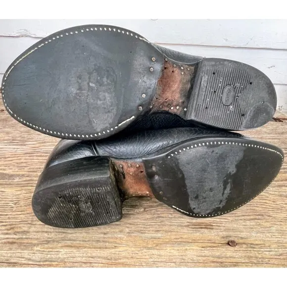 Tony Lama Black Bull hide Boots Size 8 EE Mens Style 2205 Western Leather