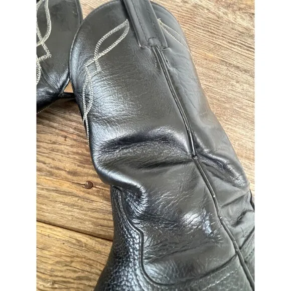 Tony Lama Black Bull hide Boots Size 8 EE Mens Style 2205 Western Leather