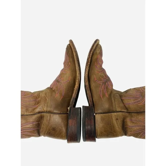 Tony Lama Brown &amp; Pink Western Cowgirl SquareToe Boots Women’s SZ 7.5