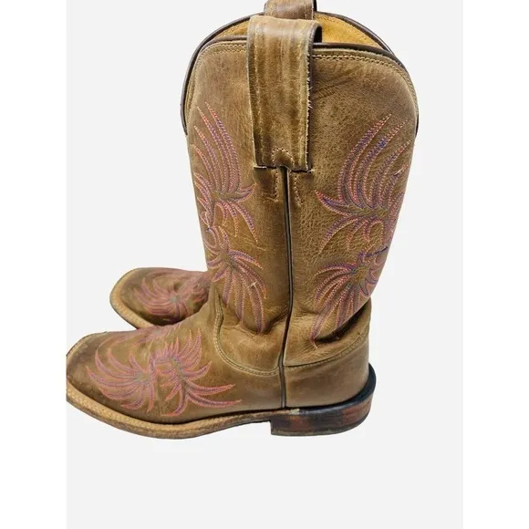 Tony Lama Brown &amp; Pink Western Cowgirl SquareToe Boots Women’s SZ 7.5