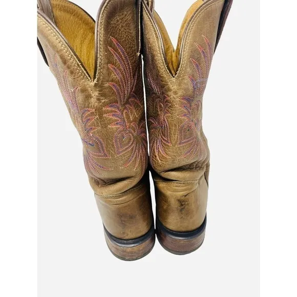 Tony Lama Brown &amp; Pink Western Cowgirl SquareToe Boots Women’s SZ 7.5