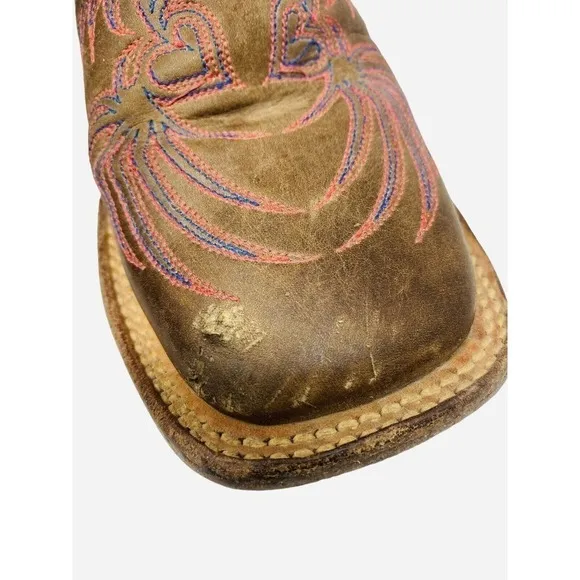 Tony Lama Brown &amp; Pink Western Cowgirl SquareToe Boots Women’s SZ 7.5