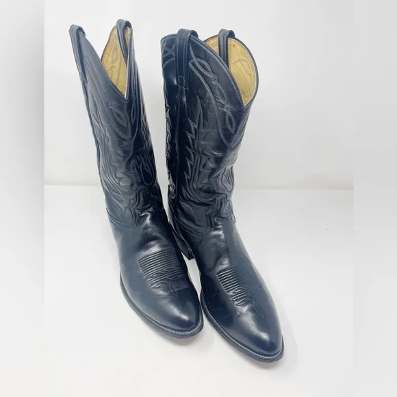 Tony Lama men’s black leather western roper cowboy boots size 10D style 3993