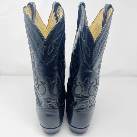 Tony Lama men’s black leather western roper cowboy boots size 10D style 3993