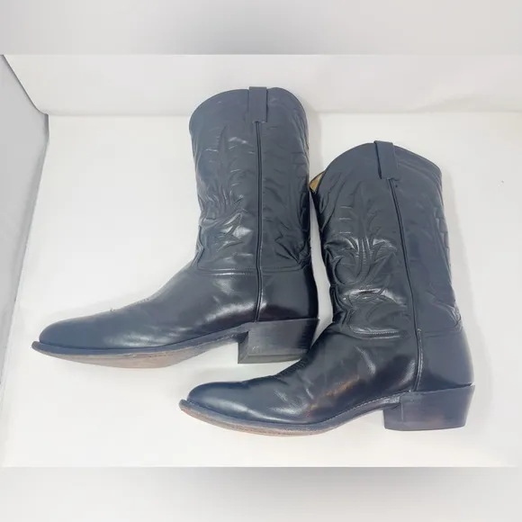 Tony Lama men’s black leather western roper cowboy boots size 10D style 3993