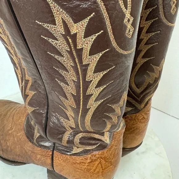 Tony Lama Mens Brown Leather Boots Sz 10D Western Cowboy Almond Toe Yellowstone