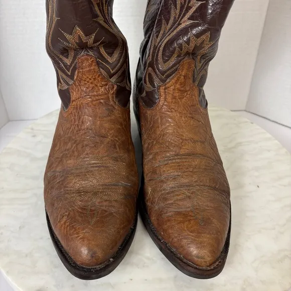 Tony Lama Mens Brown Leather Boots Sz 10D Western Cowboy Almond Toe Yellowstone
