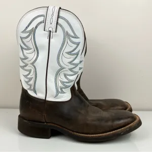 Tony Lama Men’s Size 10.5 EE Square Toe Leather Cowboy Boots White &amp; Brown
