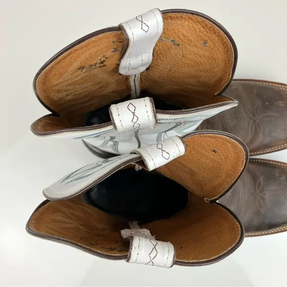Tony Lama Men’s Size 10.5 EE Square Toe Leather Cowboy Boots White &amp; Brown