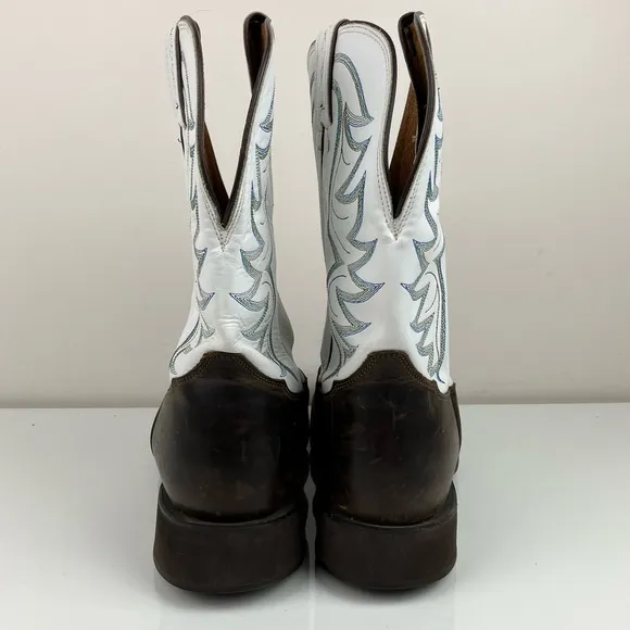 Tony Lama Men’s Size 10.5 EE Square Toe Leather Cowboy Boots White &amp; Brown