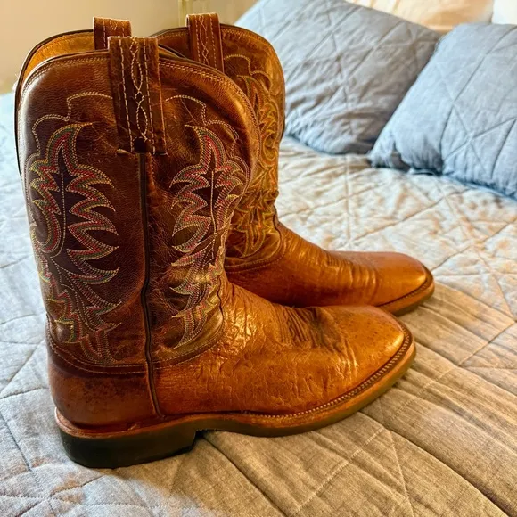 Tony Lama Ostrich Leg (smooth) Square Toe Western Boots