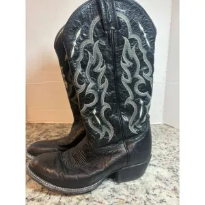 Tony Lama Western Cowboy Boots Black Leather Silver Embroidered Men size 7
