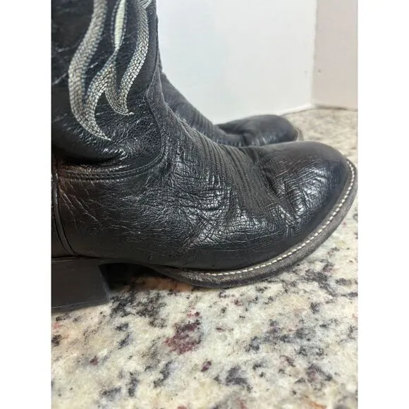Tony Lama Western Cowboy Boots Black Leather Silver Embroidered Men size 7