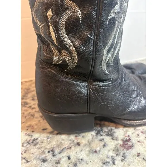 Tony Lama Western Cowboy Boots Black Leather Silver Embroidered Men size 7
