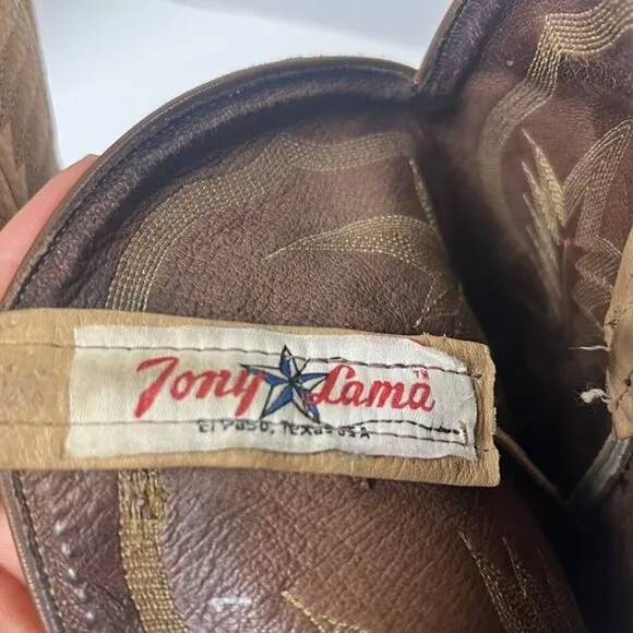 Tony Lama Western Slip On Embroidered Leather Cowboy Boots Men’s Size 8.5 D