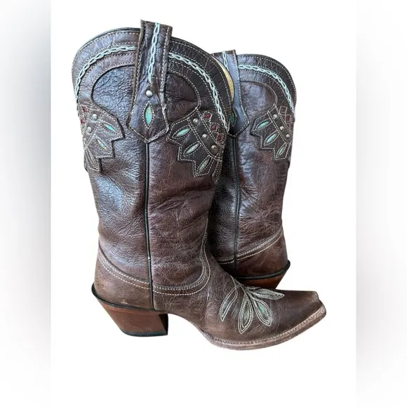 Tony Lama Womens VF6015 Rancho Brown Snip Toe Western Cowgirl Boots Size 6.5B