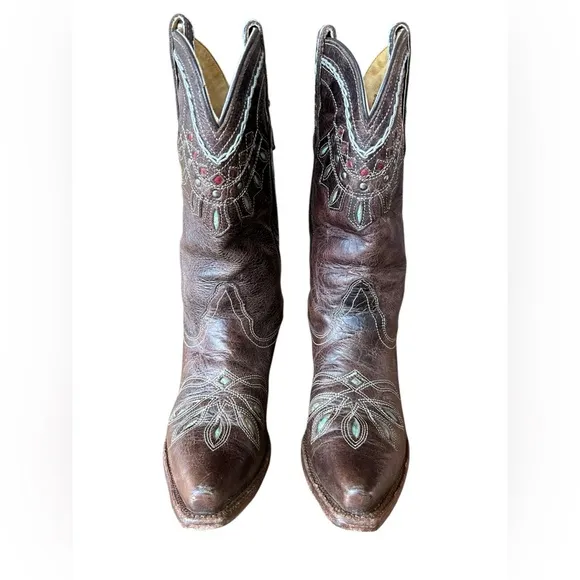 Tony Lama Womens VF6015 Rancho Brown Snip Toe Western Cowgirl Boots Size 6.5B