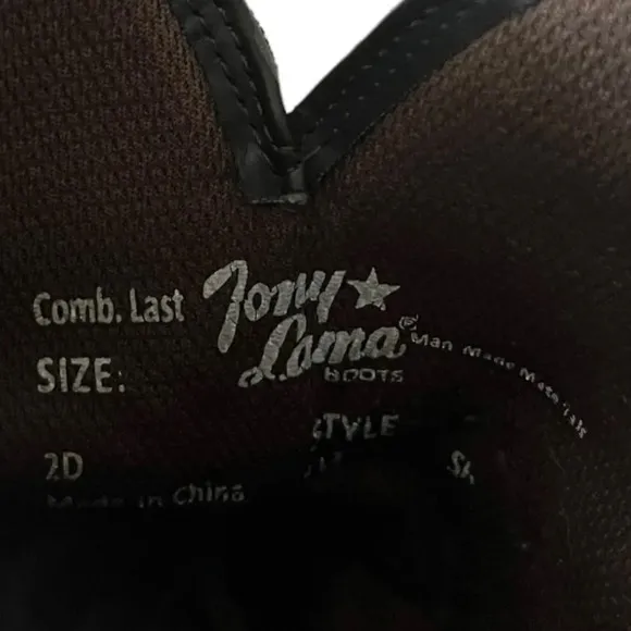 TONY LAMA Youth Brown &amp; Tan Leather Square Toe Cowboy Boots Size 2D | EUC