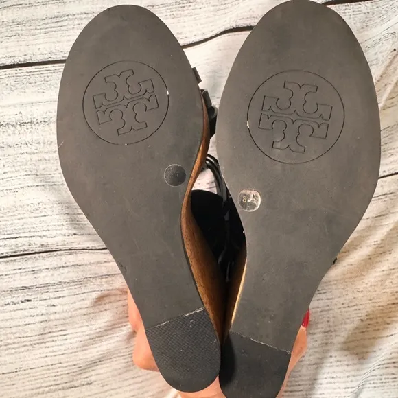 Tory Burch Black Leather Braided Woven Platform Wedge Sandal size 8M EUC