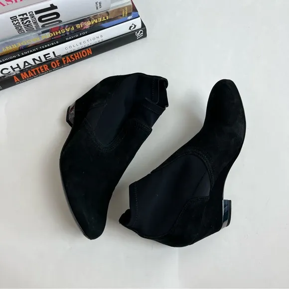 Tory Burch Brenda 6.5 M Boots Black Suede Wedge Booties Shoes Heels