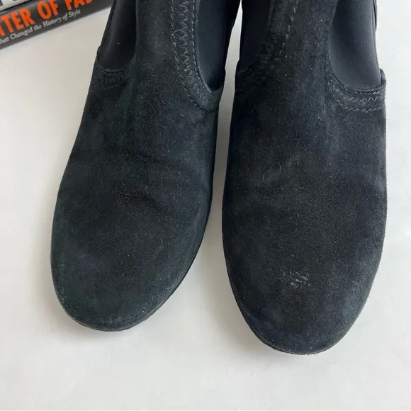 Tory Burch Brenda 6.5 M Boots Black Suede Wedge Booties Shoes Heels