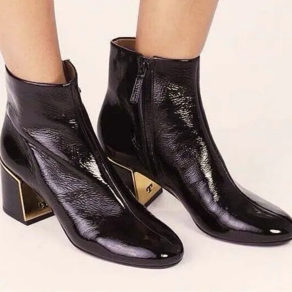 Tory Burch Juliana Patent Leather Boots Black Size 6