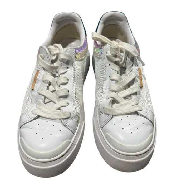 Tory Burch Ladybug Platform White and Mermaid Sneakers with Iridescent Detail