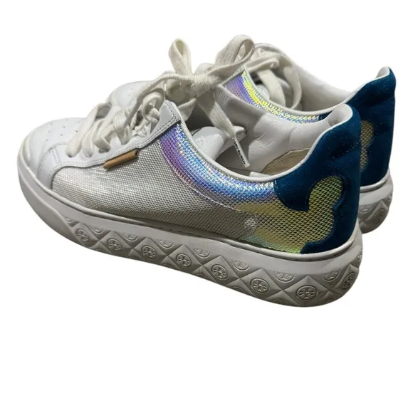 Tory Burch Ladybug Platform White and Mermaid Sneakers with Iridescent Detail