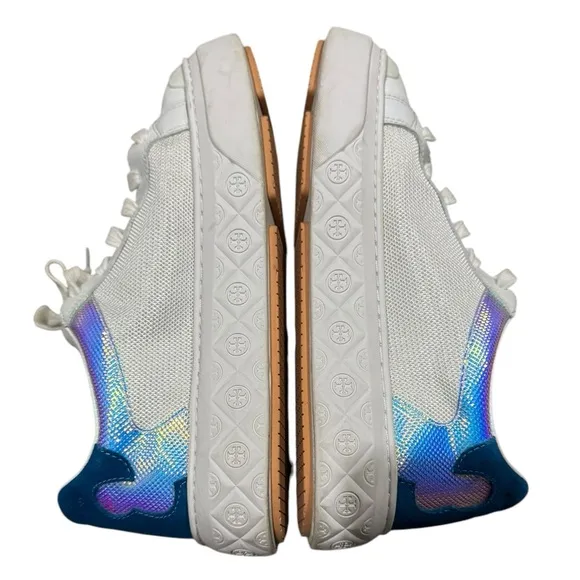 Tory Burch Ladybug Platform White and Mermaid Sneakers with Iridescent Detail