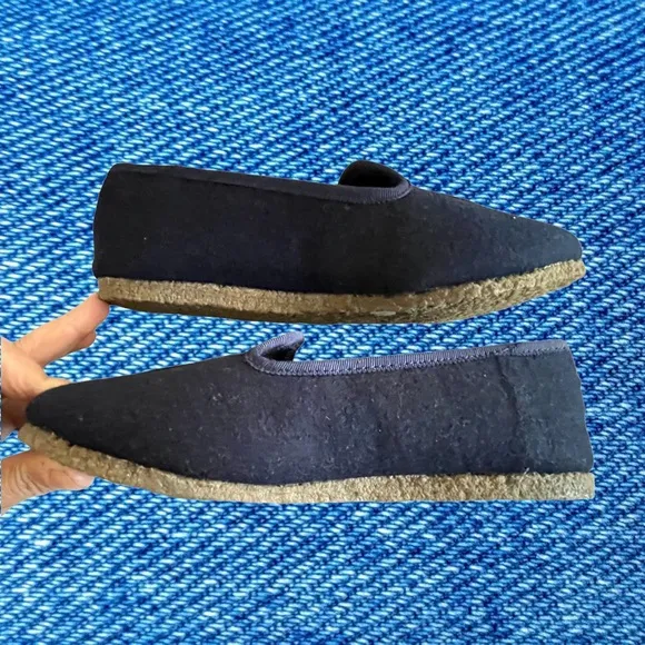 TORY BURCH NAVY BLUE NEW BOX SHOES LAMB FUR LOGO BILLY SLIPPERS 5