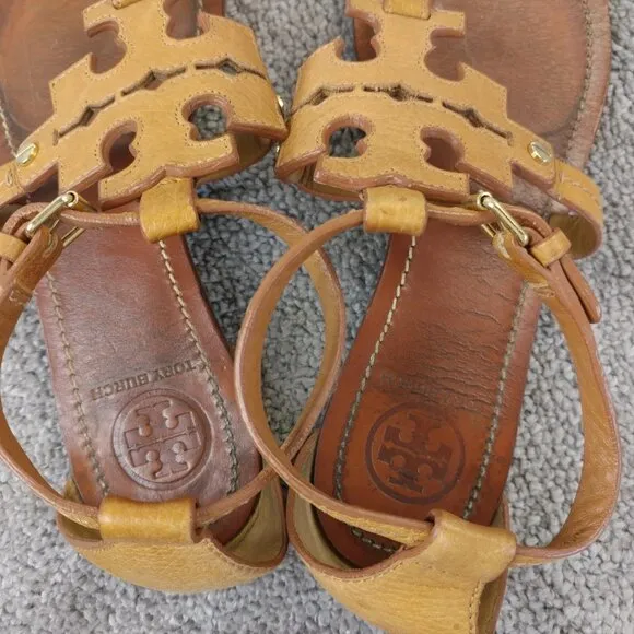 TORY BURCH Phoebe Thong Sandals Womens Size 7 Shoes Royal Tan Brown Leather