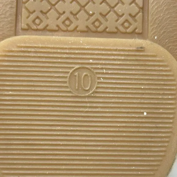 Tory Burch Shaw Fringe Espadrille Flats Size 10 Ivory Blue Stripe Gold Logo
