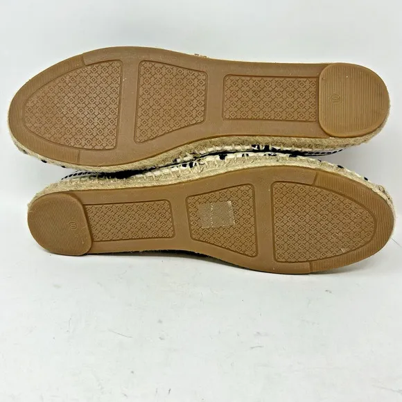 Tory Burch Shaw Fringe Espadrille Flats Size 10 Ivory Blue Stripe Gold Logo