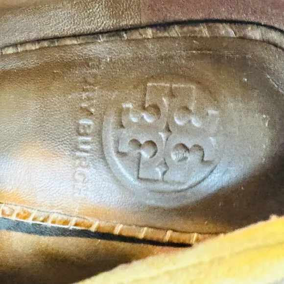 Tory Burch Shoes Womens 7.5 Brown Leather Suede Sandals Heels Peep Toe T Strap