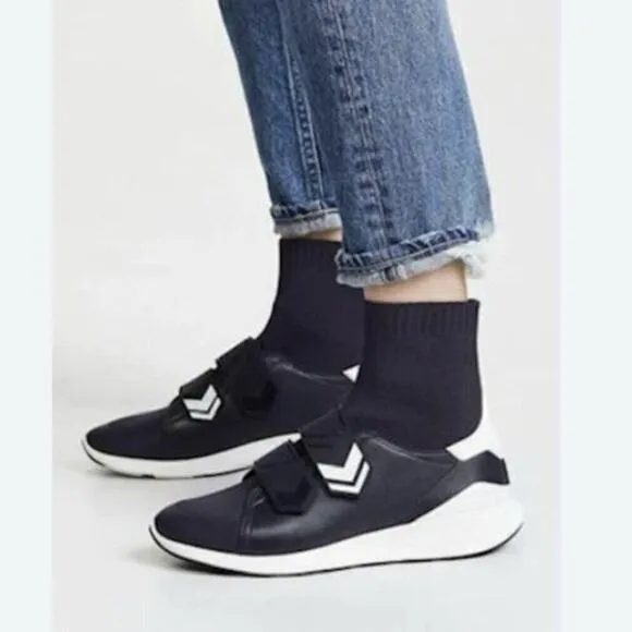 Tory Burch Sport Womens Chevron Strap Leather High Top Sock Sneakers Size 10.5