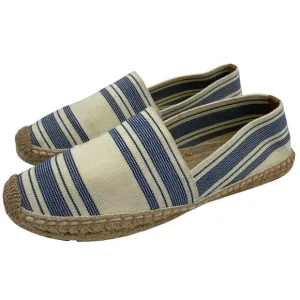 Tory Burch Womens Shoes Espadrille Slip On Flats 10.5 Blue Cream Canvas Designer