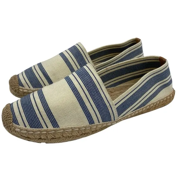 Tory Burch Womens Shoes Espadrille Slip On Flats 10.5 Blue Cream Canvas Designer
