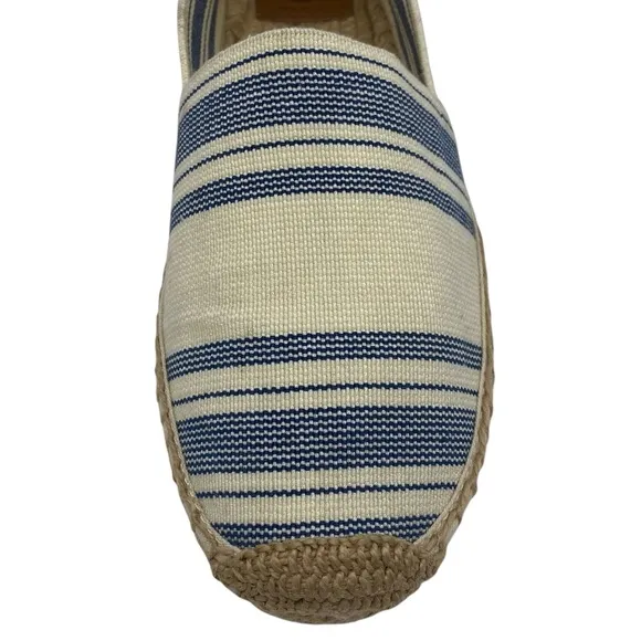 Tory Burch Womens Shoes Espadrille Slip On Flats 10.5 Blue Cream Canvas Designer