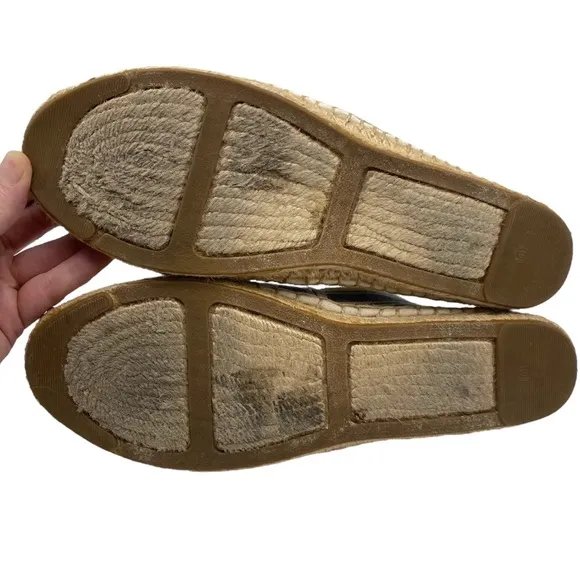 Tory Burch Womens Shoes Espadrille Slip On Flats 10.5 Blue Cream Canvas Designer