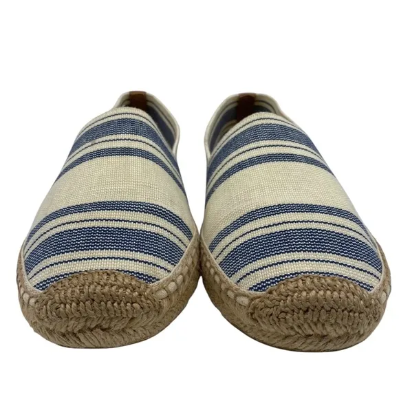 Tory Burch Womens Shoes Espadrille Slip On Flats 10.5 Blue Cream Canvas Designer