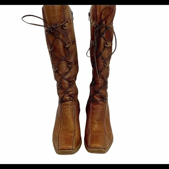 Town shoes brown leather lace up wedge boots size 39