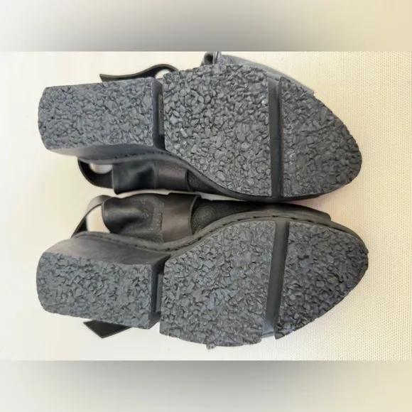 ***TRIPPEN Sz 37/6.5M leather Wedge SANDALS black  Slingback