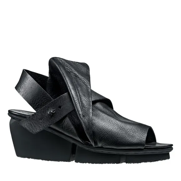 ***TRIPPEN Sz 37/6.5M leather Wedge SANDALS black  Slingback