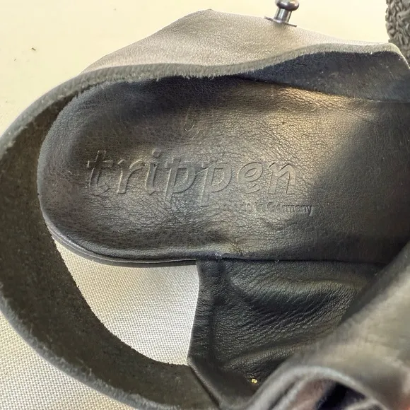 ***TRIPPEN Sz 37/6.5M leather Wedge SANDALS black  Slingback