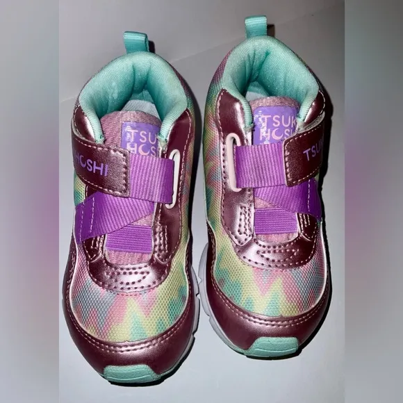 Tsukihoshi Tokyo kids pink/multi sneaker - size 9.5 (9 1/2) - metallic- w/box
